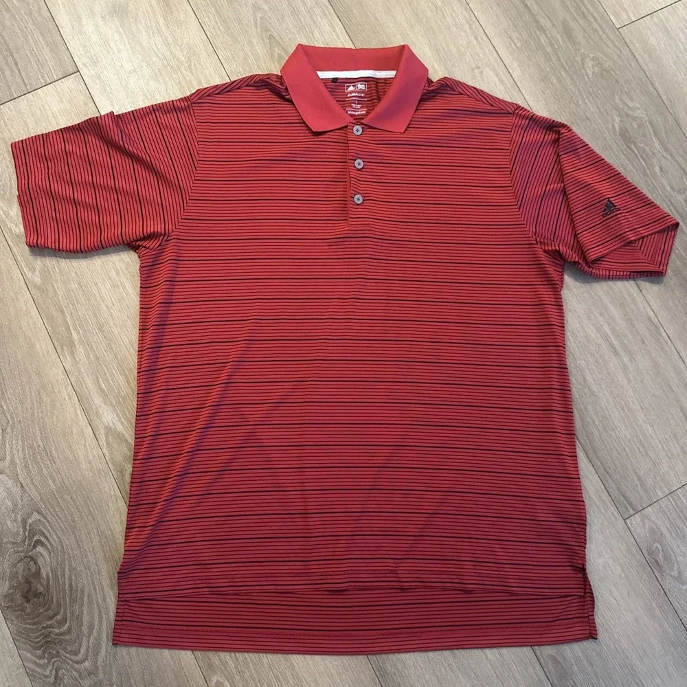 Adidas Climalite Men's Performance Golf Polo Shirt Red Striped Lrg Country Club